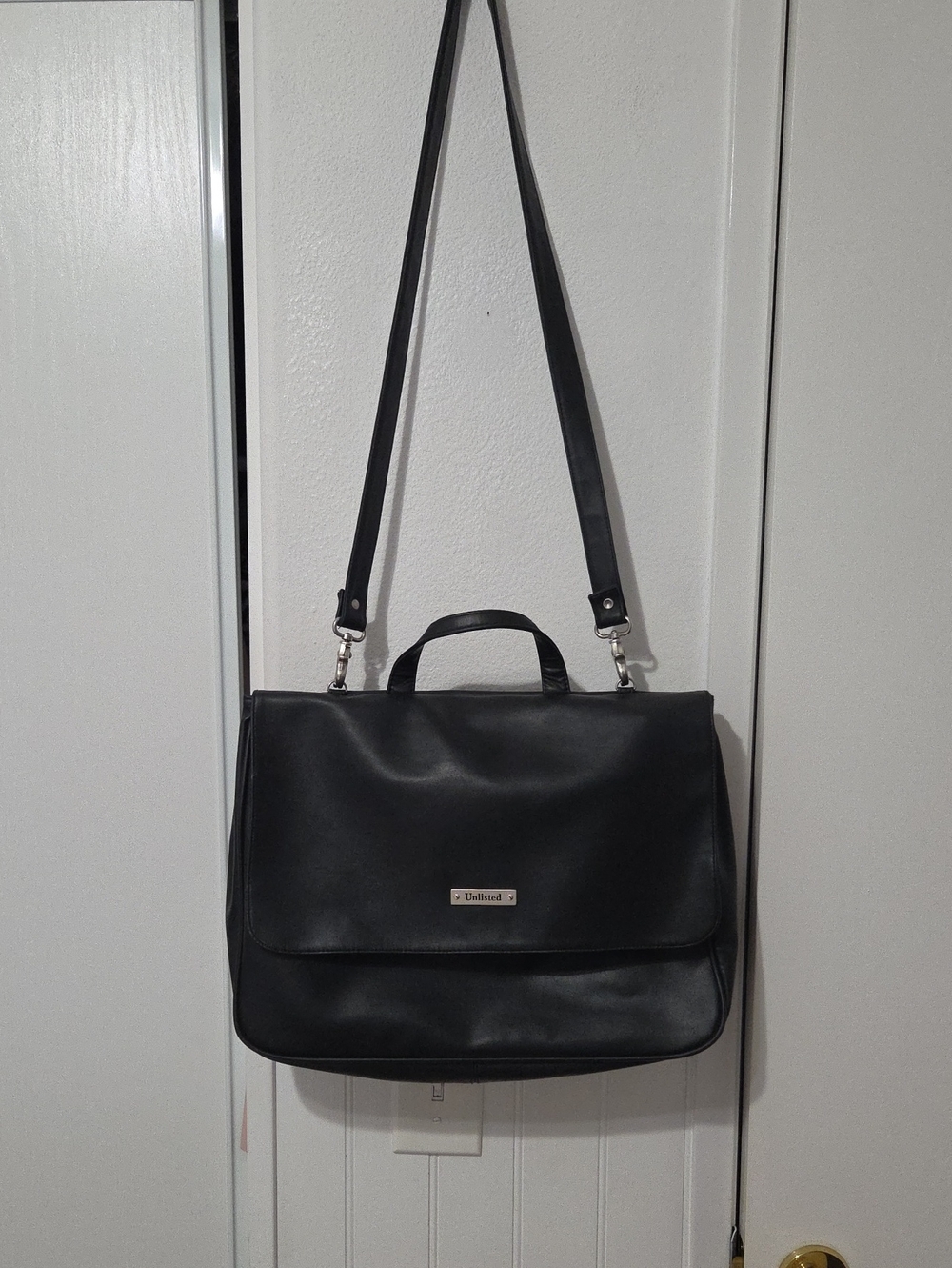 Unlisted by Kenneth Cole Black Leather Messenger Bag